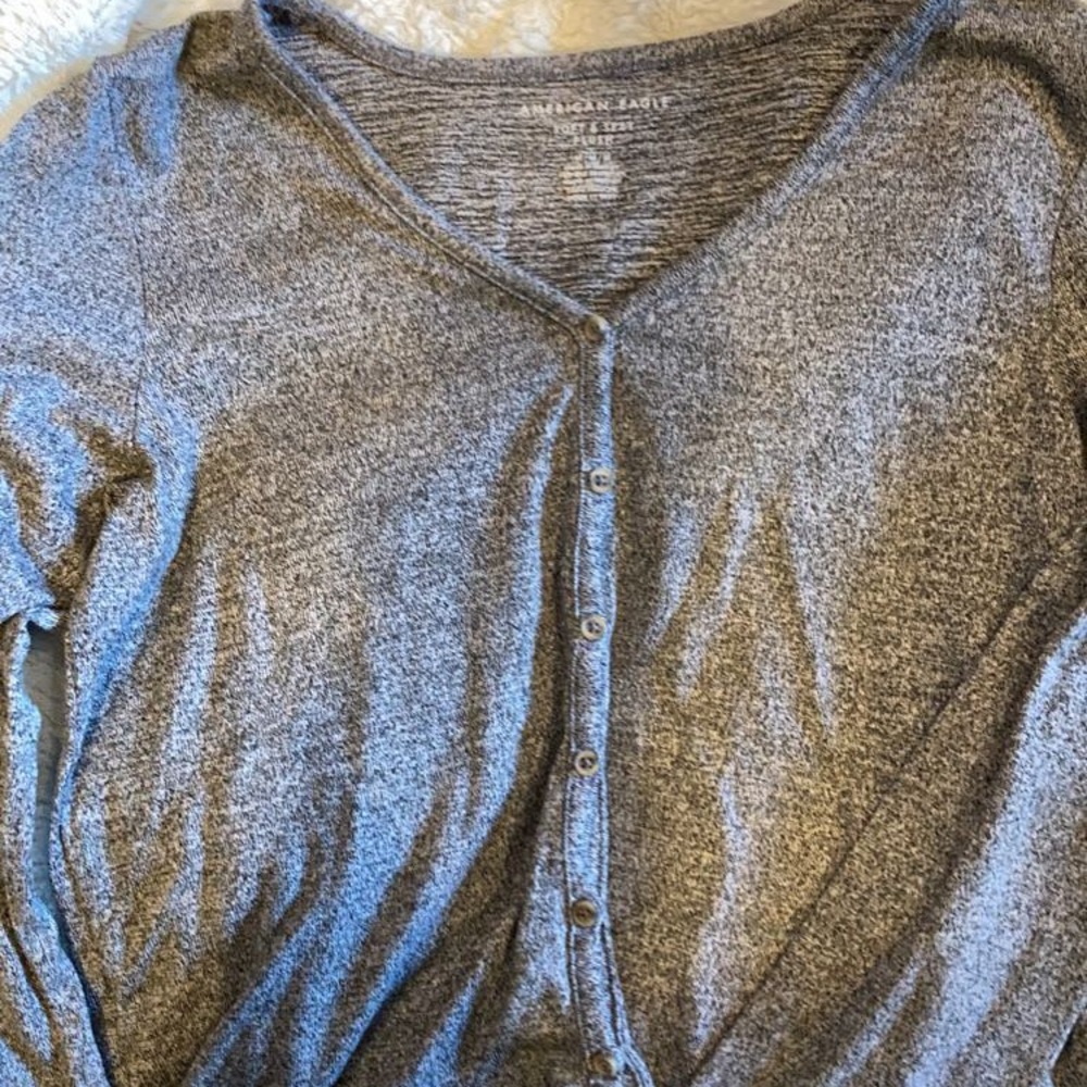 Grey American Eagle Cropped Long Sleeve